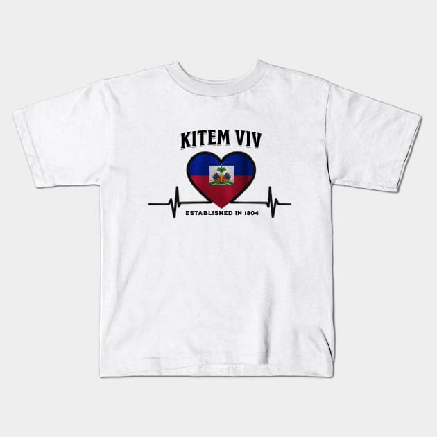 KITEM VIV (HAITI FLAG HEART) Kids T-Shirt by Blada's Designs